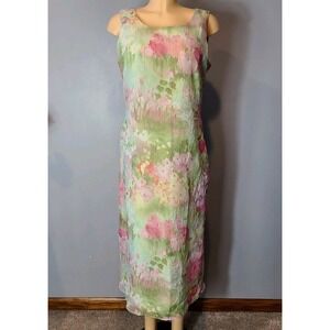 Vtg Studio I Petite 16P Maxi Dress Pastel Watercolor Floral Y2K Easter‎ Church